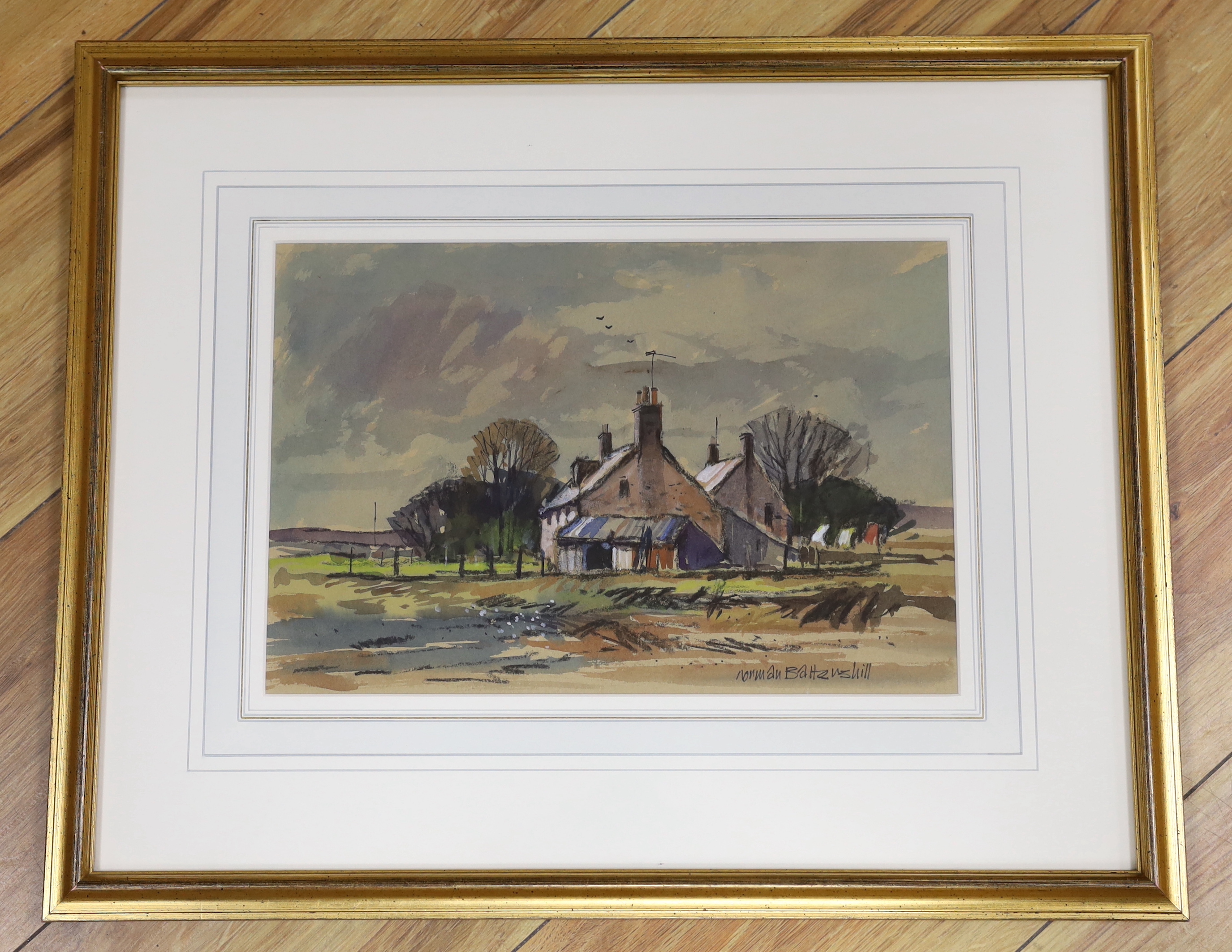 Norman Battershill (b.1922) watercolour, 'Wash Day', signed, Gallery label verso, 33 x 22cm
